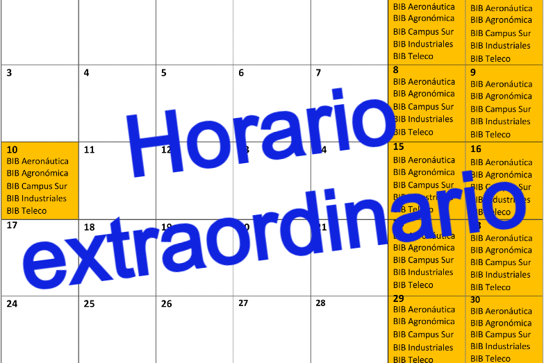 Horario extraordinario Biblioteca ETSIAAB (marzo-abril 2026)